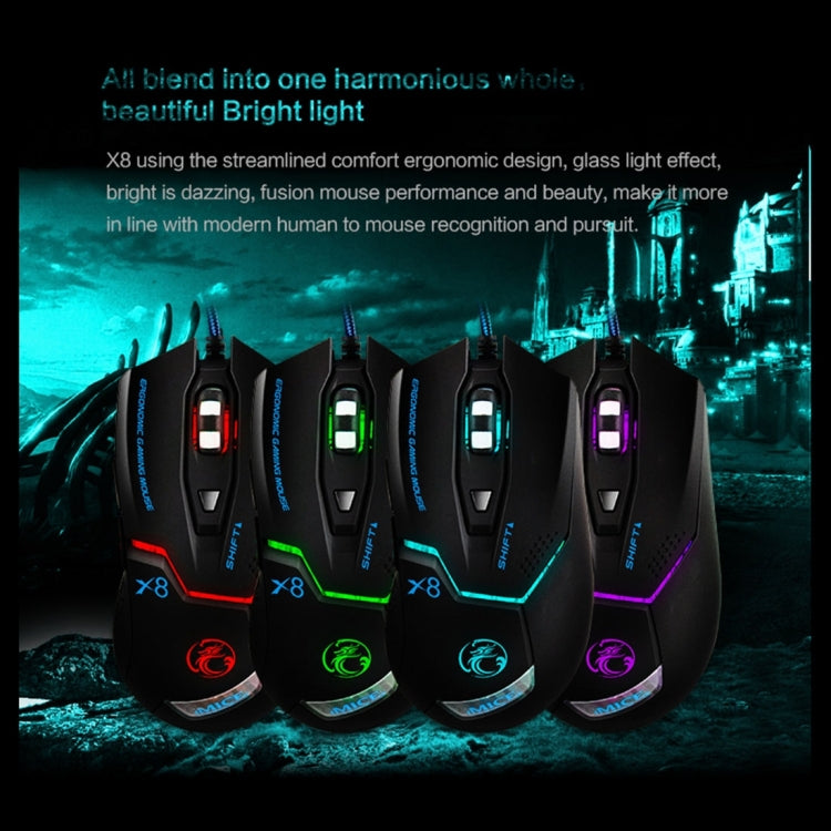 iMICE X8 LED Colorful Light USB 6 Buttons 3200 DPI Wired Optical Gaming Mouse for Computer PC Laptop(Black)