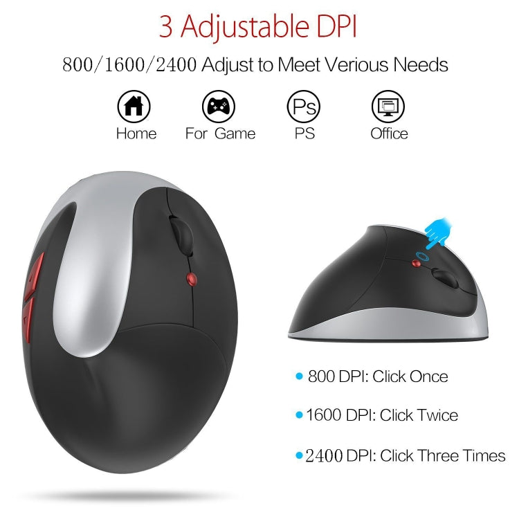 X10 2.4GHz 2400DPI Three-speed Adjustable Rechargeable Vertical Wireless Optical Mouse(Silver)
