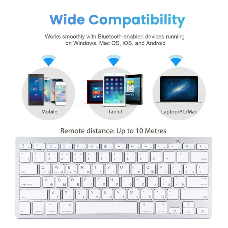 WB-8022 Ultra-thin Wireless Bluetooth Keyboard for iPad, Samsung, Huawei, Xiaomi, Tablet PCs or Smartphones, Russian Keys(Silver)