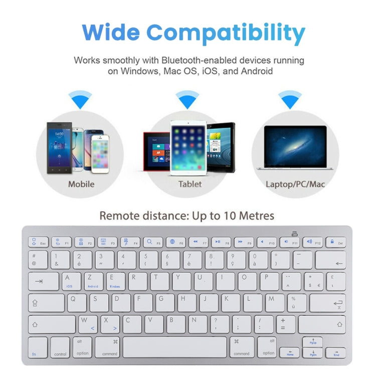 WB-8022 Ultra-thin Wireless Bluetooth Keyboard for iPad, Samsung, Huawei, Xiaomi, Tablet PCs or Smartphones, French Keys(Silver)