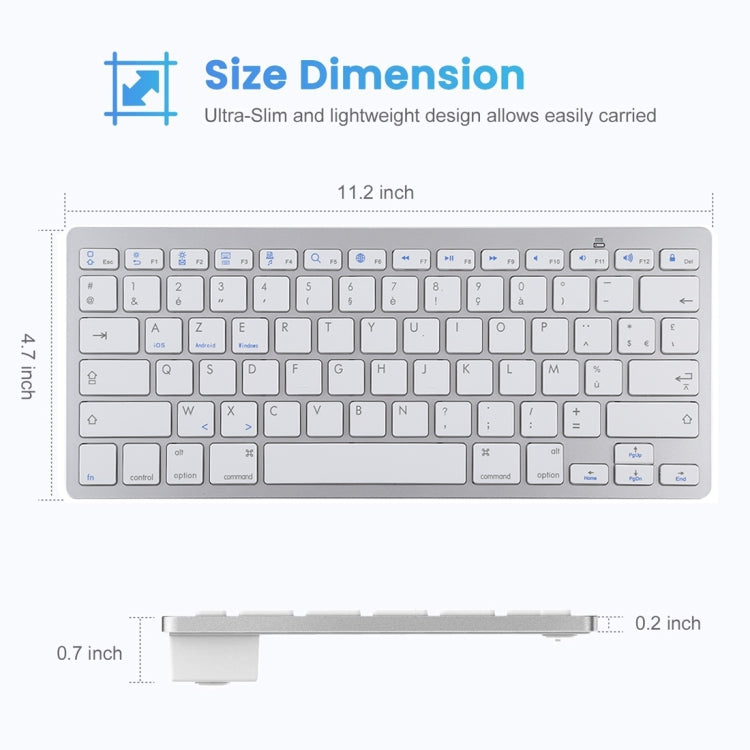 WB-8022 Ultra-thin Wireless Bluetooth Keyboard for iPad, Samsung, Huawei, Xiaomi, Tablet PCs or Smartphones, French Keys(Silver)