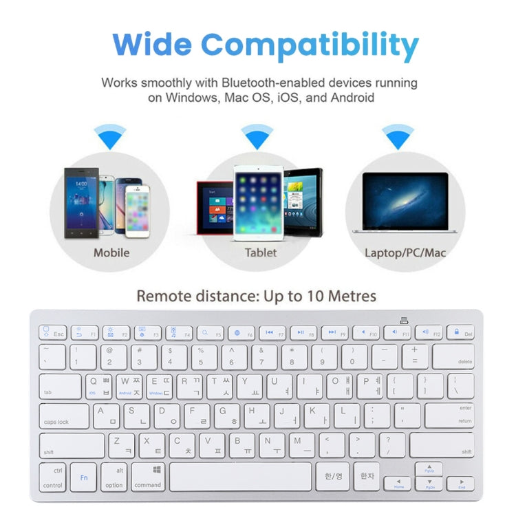 WB-8022 Ultra-thin Wireless Bluetooth Keyboard for iPad, Samsung, Huawei, Xiaomi, Tablet PCs or Smartphones, Ko Language Keys(Silver)