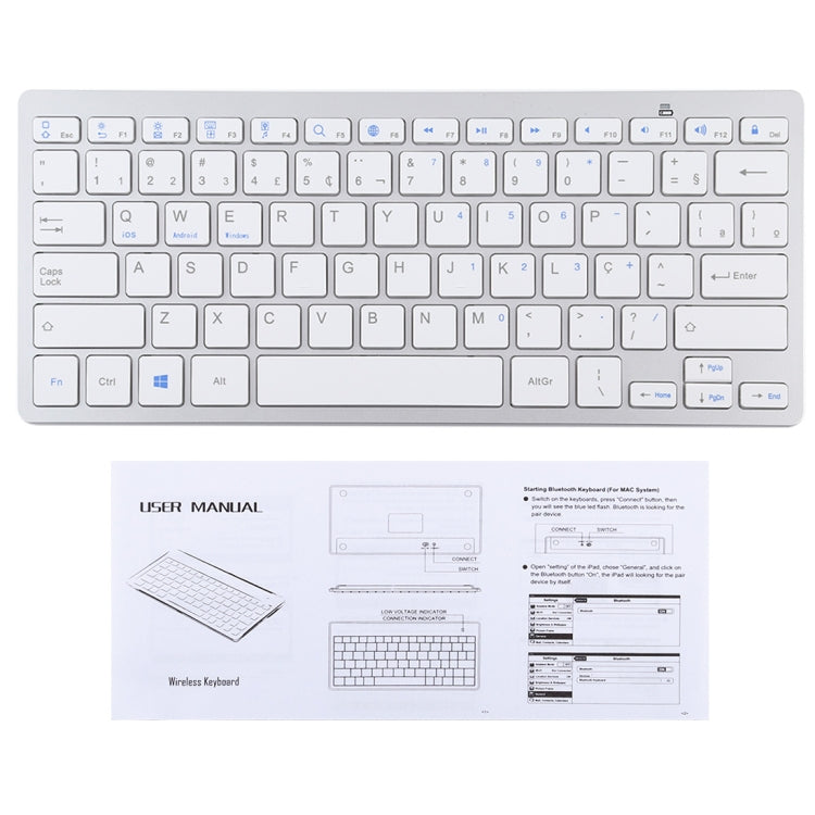 WB-8022 Ultra-thin Wireless Bluetooth Keyboard for iPad, Samsung, Huawei, Xiaomi, Tablet PCs or Smartphones, Portuguese Keys(Silver)