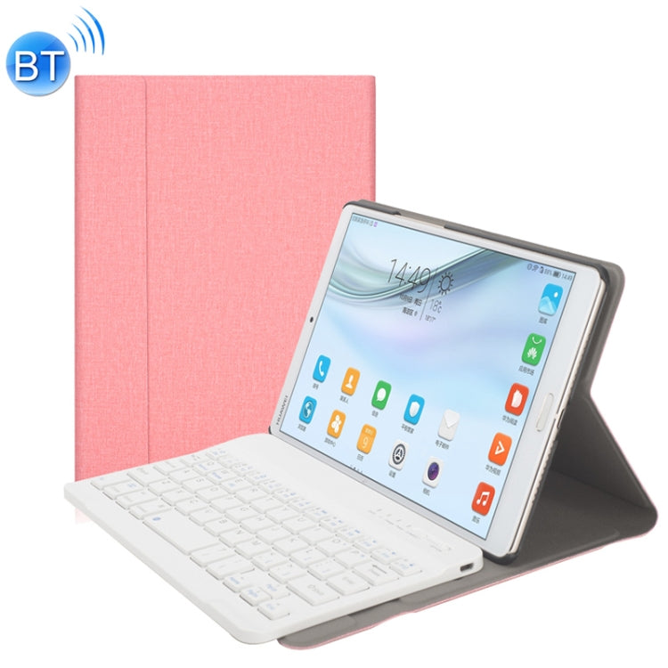 A84 Linen Texture Detachable Magnetic Plastic Bluetooth Keyboard Protective Leather Tablet Case for Huawei MediaPad M5 8, with Stand(Pink)