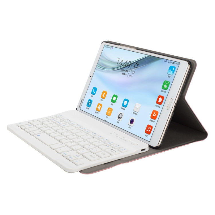 A84 Linen Texture Detachable Magnetic Plastic Bluetooth Keyboard Protective Leather Tablet Case for Huawei MediaPad M5 8, with Stand(Pink)