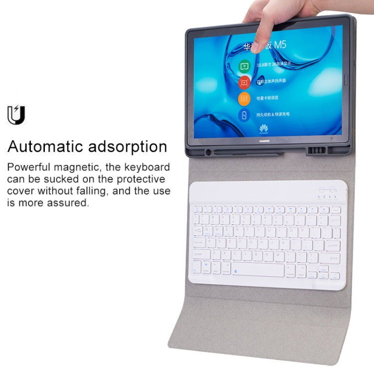 HW108 Detachable Magnetic Plastic Bluetooth Keyboard + Silk Pattern TPU Tablet Case for Huawei MediaPad M5 10.8 Pro / 10.8, with Pen Slot & Bracket
