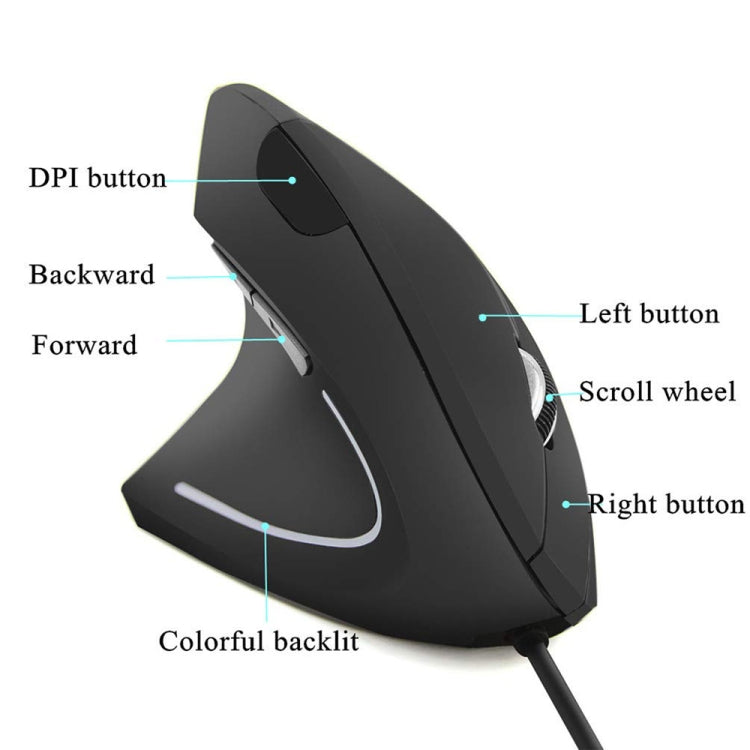 CM0093 Rechargeable Version 2.4GHz Three-button Wireless Optical Mouse Vertical Mouse for Left-hand, Resolution: 1000DPI / 1200DPI / 1600DPI(Black)