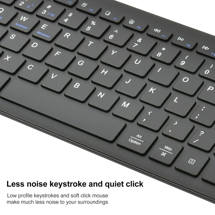 169 2.4Ghz + Bluetooth Dual Mode Wireless Keyboard + Mouse Kit, Compatible with iSO & Android & Windows (Black)