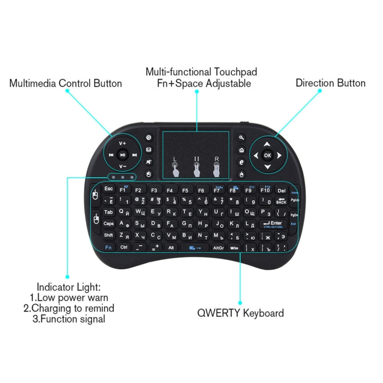 I8 2.4GHz Fly Air Mouse Wireless Mini Keyboard with Embedded USB Receiver for Android TV Box / PC