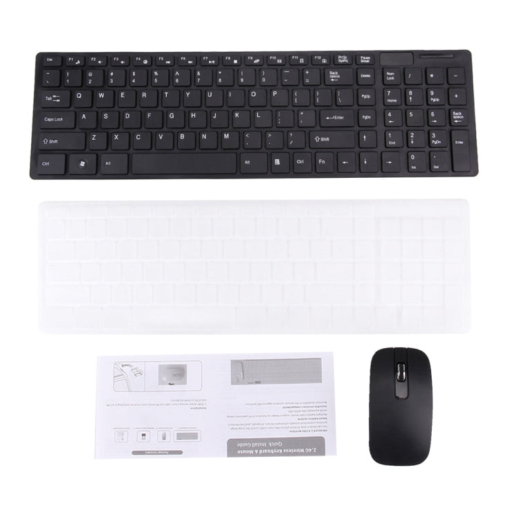 JK-906 2.4GHz Wireless 102 Keys Ultrathin Keyboard with Keyboard Cover + Wireless Optical Mouse with Embedded USB Receiver for Computer PC Laptop(Black)