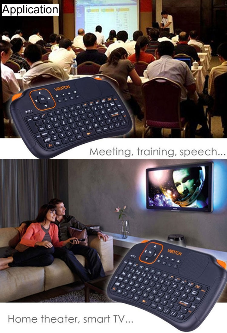 VIBOTON S1 Air Mouse 83-keys QWERTY 2.4GHz Mini Rechargeable Wireless Keyboard with Touchpad for PC, Pad, Android / Google TV Box, Xbox360, PS3, HTPC / IPTV, Support Auto Sleep and Auto Wake Mode(Black)