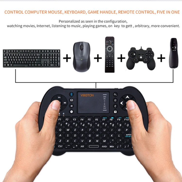 VIBOTON S501 Bluetooth Mini Full QWERTY Keyboard with Touchpad & Multimedia Control for Laptop, Desktop Computer, TV, STB(Black)