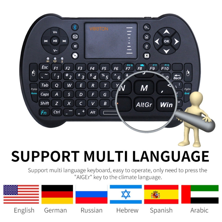 VIBOTON S501 Bluetooth Mini Full QWERTY Keyboard with Touchpad & Multimedia Control for Laptop, Desktop Computer, TV, STB(Black)