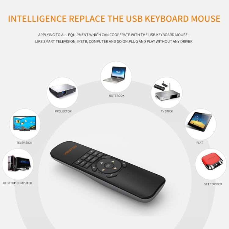 VIBOTON UKB-521 2.4GHz Wireless Multimedia Control Air Mouse Keyboard Remote for PC, Tablet, TV Box(Black)
