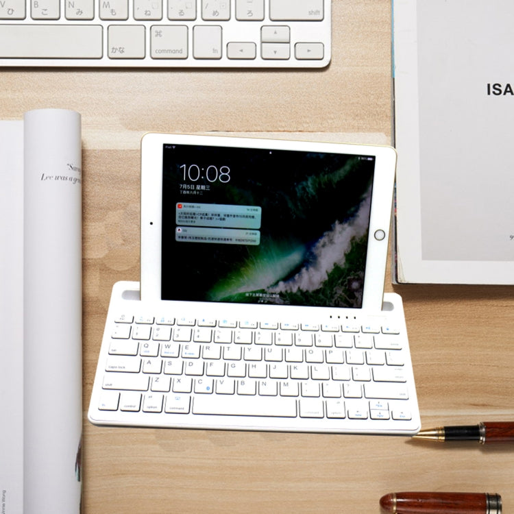 B908 Ultra-slim 78 Keys Bluetooth Wireless Keyboard with Concave Mobile Phone Holder