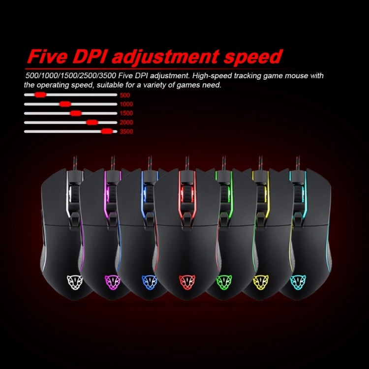 MOTOSPEED V30 Professional Gaming Mouse USB Wired Optical Mouse Adjustable 3500DPI Resolution RGB LED Backlight (Black)
