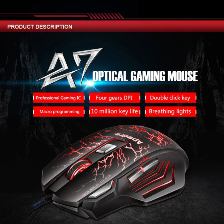 Apedra iMICE A7 High Precision Gaming Mouse LED four color controlled breathing light USB 7 Buttons 3200 DPI Wired Optical Gaming Mouse for Computer PC Laptop(Black)