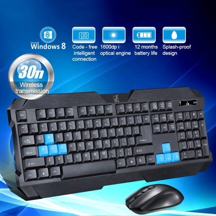 ZGB 8868 2.4GHz 1600 DPI Professional Wireless Optical Mouse + Keyboard Kit for Laptop, PC(Black)