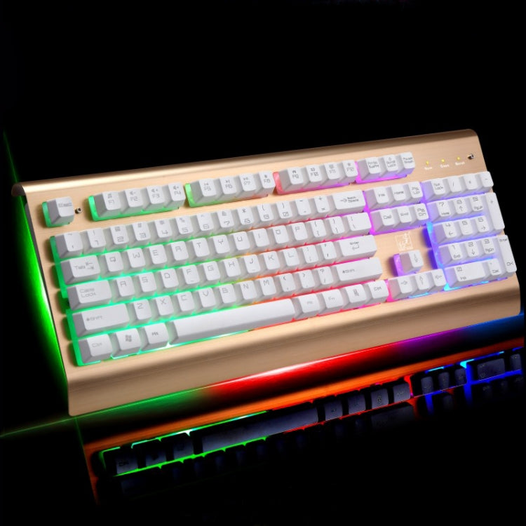 ZGB G300 104 Keys USB Wired Mechanical Feel Colorful Backlight Metal Brushed Suspension Office Computer Keyboard Gaming Keyboard(Gold)