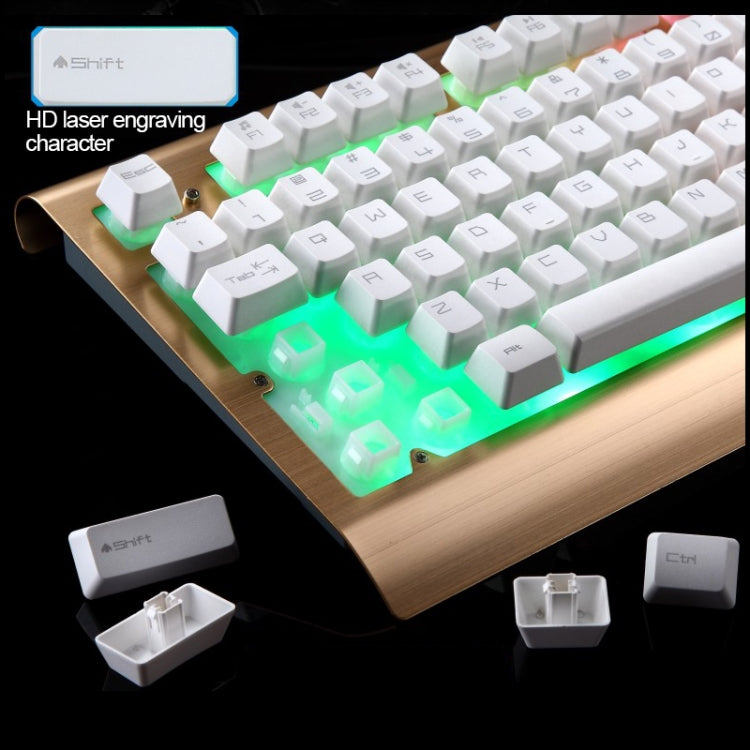 ZGB G300 104 Keys USB Wired Mechanical Feel Colorful Backlight Metal Brushed Suspension Office Computer Keyboard Gaming Keyboard(Gold)