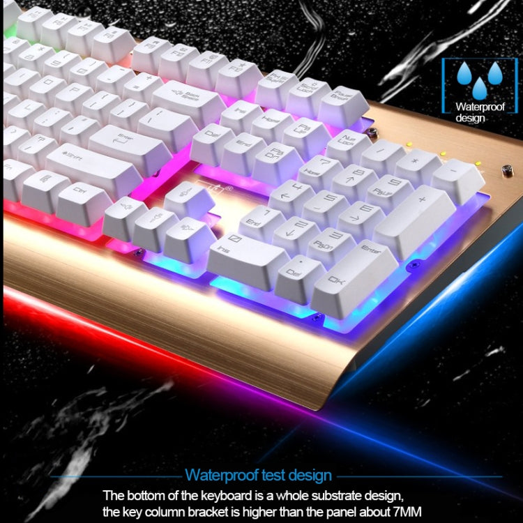 ZGB G300 104 Keys USB Wired Mechanical Feel Colorful Backlight Metal Brushed Suspension Office Computer Keyboard Gaming Keyboard(Gold)