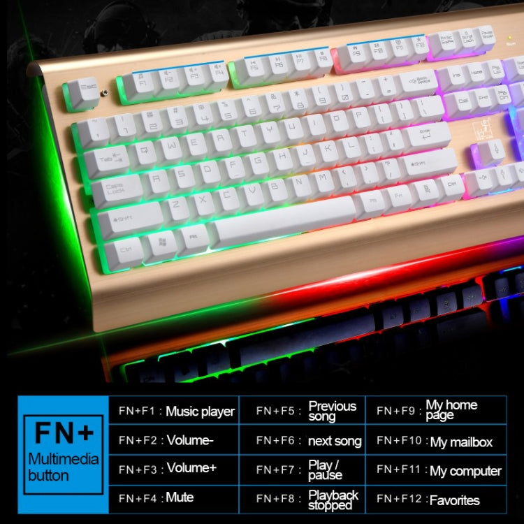 ZGB G300 104 Keys USB Wired Mechanical Feel Colorful Backlight Metal Brushed Suspension Office Computer Keyboard Gaming Keyboard(Gold)