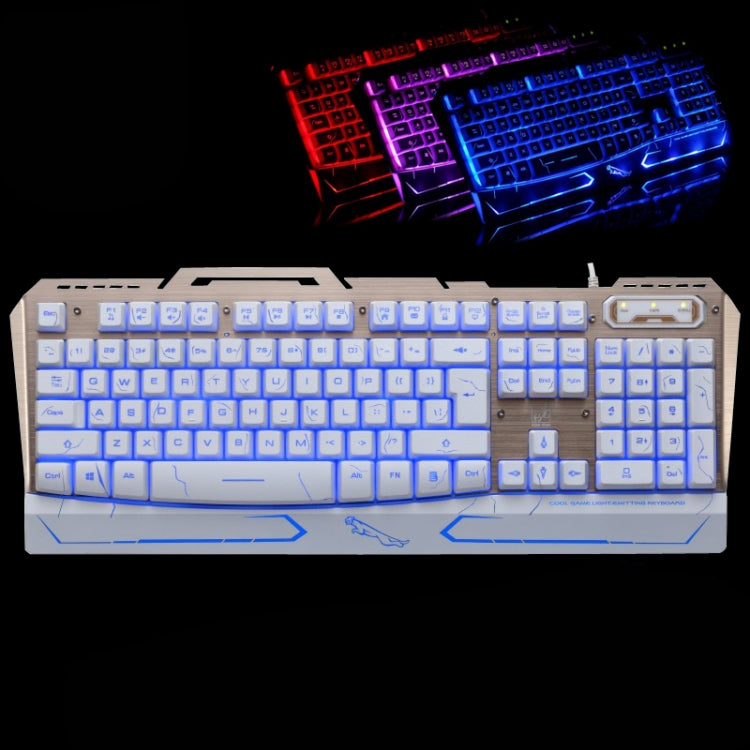 ZGB G500 104 Keys USB Wired Mechanical Feel 3-color Backlight Metal Brushed Suspension Gaming Keyboard(White)