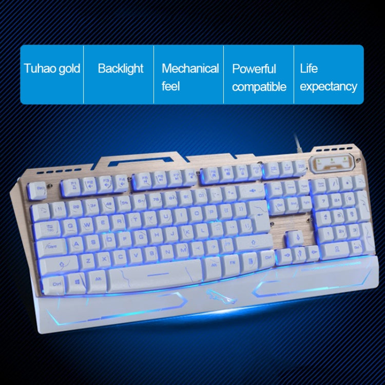 ZGB G500 104 Keys USB Wired Mechanical Feel 3-color Backlight Metal Brushed Suspension Gaming Keyboard(White)