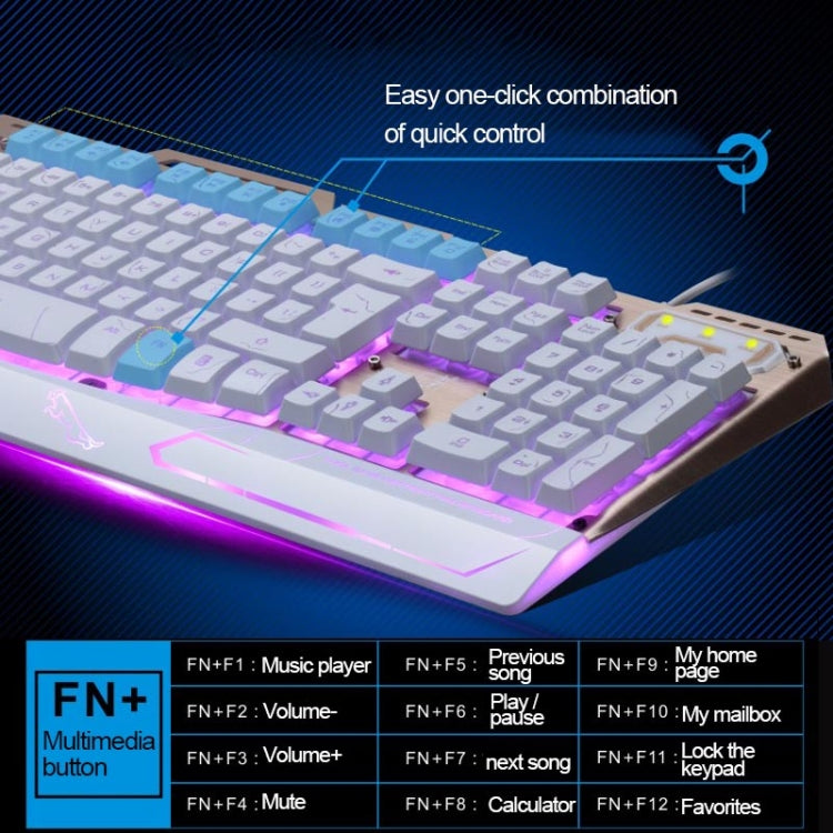 ZGB G500 104 Keys USB Wired Mechanical Feel 3-color Backlight Metal Brushed Suspension Gaming Keyboard(White)