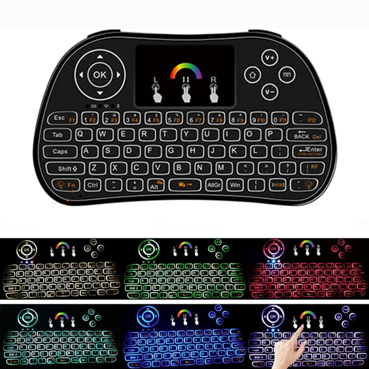 I86 2.4GHz Mini Wireless Keyboard with Mouse Touchpad for HD device / USB interface / Android OS / HDMI player / TV / STB / DVD / VCD / CD device etc., 7 Colors Backlit(Black)