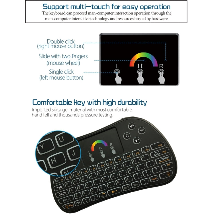 I86 2.4GHz Mini Wireless Keyboard with Mouse Touchpad for HD device / USB interface / Android OS / HDMI player / TV / STB / DVD / VCD / CD device etc., 7 Colors Backlit(Black)