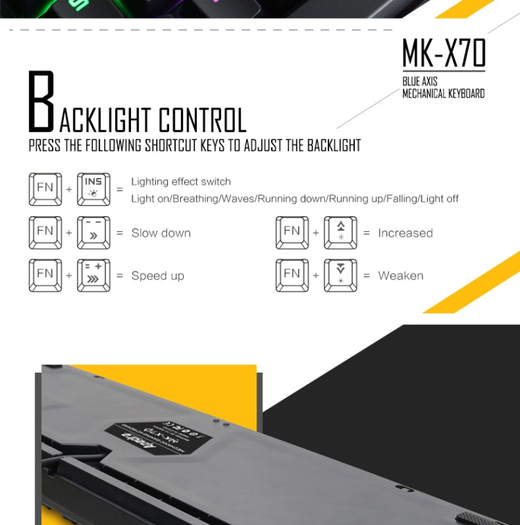 Apedra iMICE MK-X70 USB Interface 104 Keys Wired Colorful Backlight Blue Axis Mechanical Gaming Keyboard for Computer PC Laptop(Black)