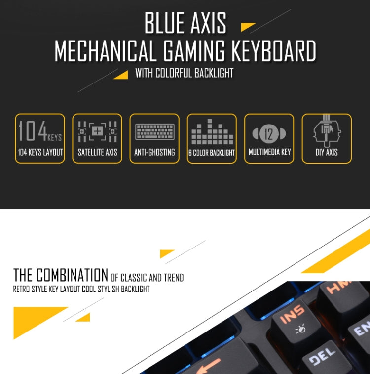Apedra iMICE MK-X70 USB Interface 104 Keys Wired Colorful Backlight Blue Axis Mechanical Gaming Keyboard for Computer PC Laptop(Black)
