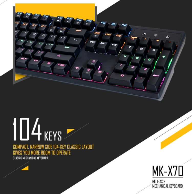 Apedra iMICE MK-X70 USB Interface 104 Keys Wired Colorful Backlight Blue Axis Mechanical Gaming Keyboard for Computer PC Laptop(Black)