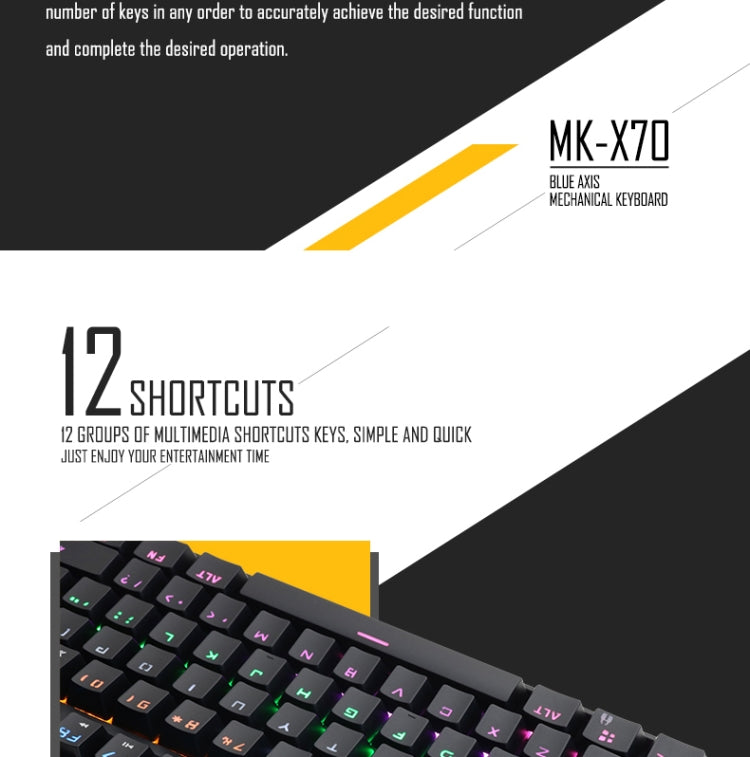 Apedra iMICE MK-X70 USB Interface 104 Keys Wired Colorful Backlight Blue Axis Mechanical Gaming Keyboard for Computer PC Laptop(Black)