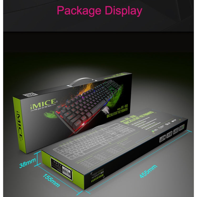 iMICE AK-600 Wired USB Floating Keycap Characters Glow Backlit Gaming Keyboard(Black)