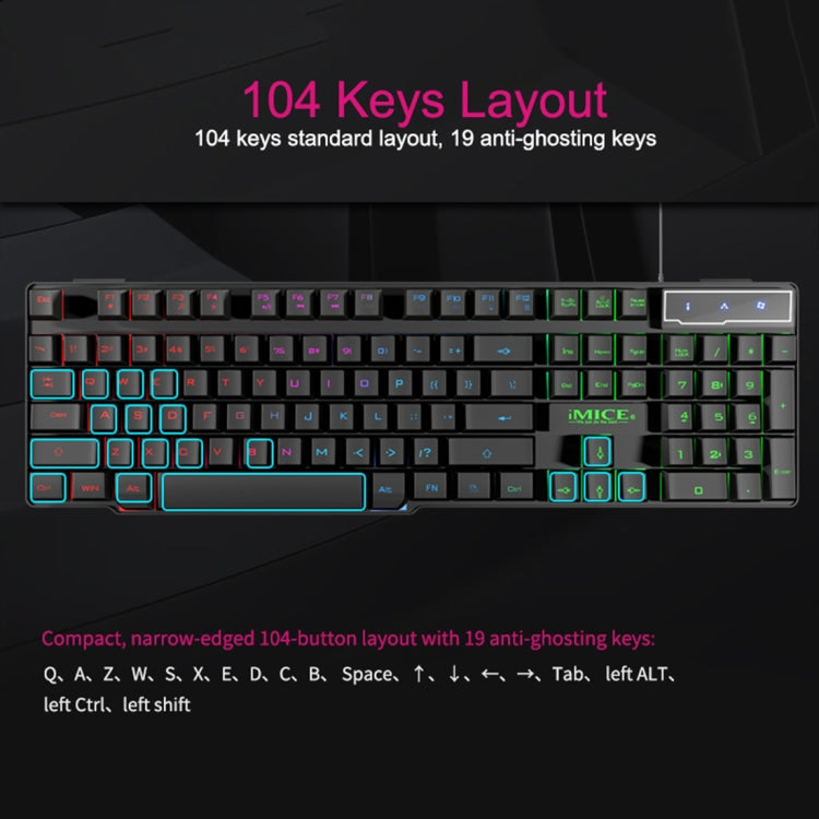 iMICE AK-600 Wired USB Floating Keycap Characters Glow Backlit Gaming Keyboard(Black)