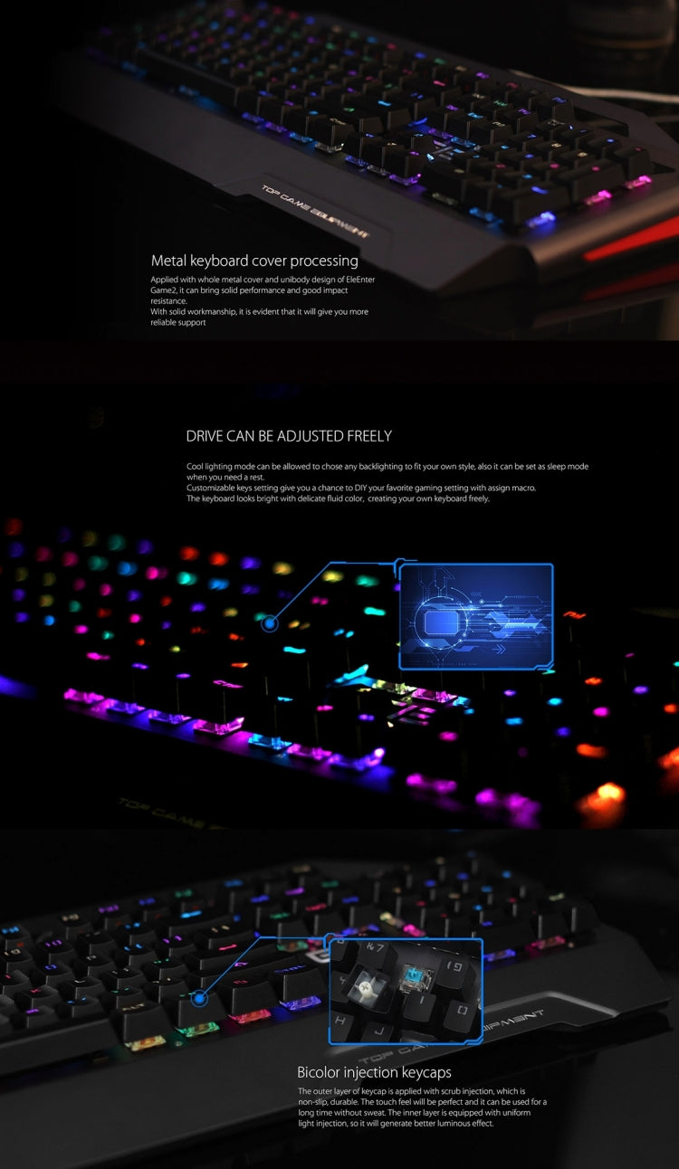 EleEnter Game 2 Multimedia USB 104 Keys Wired RGB Backlight Metal Gaming Mechanical Keyboard for Computer PC Laptop(Black)