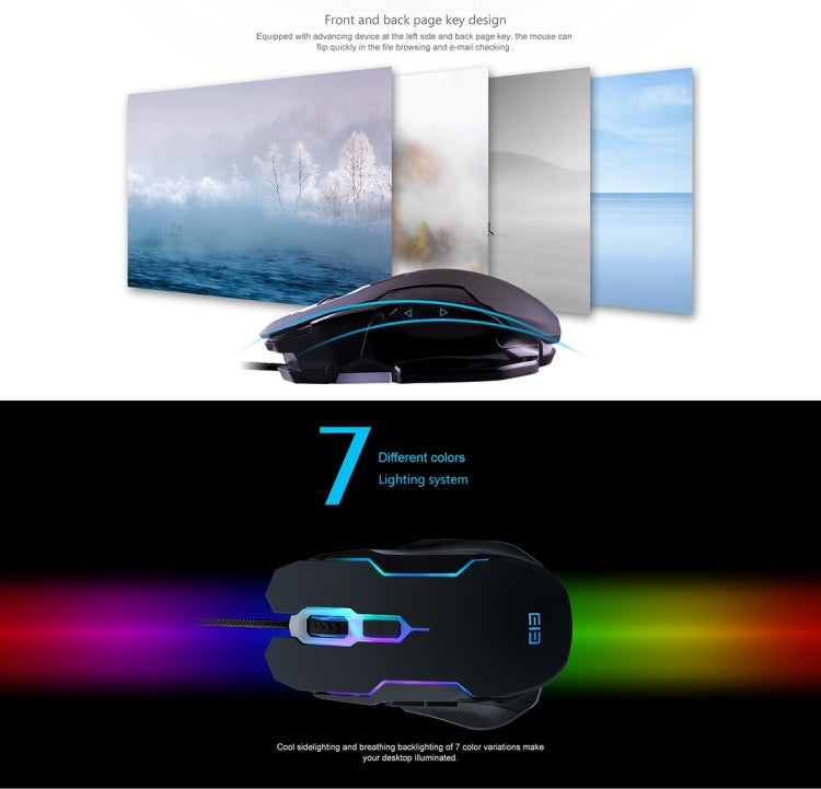 Ele Mouse Colorful Light USB 6 Buttons 2400 DPI Wired Optical Gaming Mouse for Computer PC Laptop(Black)