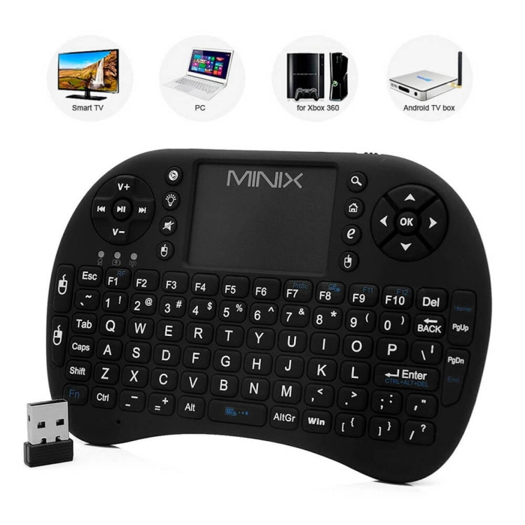 MINIX NEO K1 Air Mouse QWERTY 2.4GHz Mini Rechargeable Wireless Keyboard with Touchpad for PC, Tablet, Notebook, ROHS / FCC Certificated(Black)
