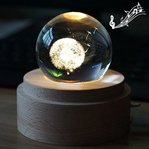 3D Word Engraving Crystal Ball Music Box