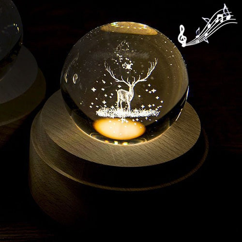 3D Word Engraving Crystal Ball Music Box
