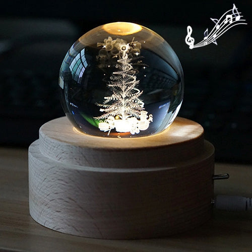 3D Word Engraving Crystal Ball Music Box