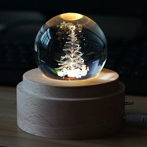 3D Word Engraving Crystal Ball Music Box