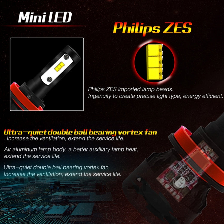 2 PCS Auto Car H8/H9/H11 24W 2200LM 6000K Pure White High-power Lamp Beads LED Headlight Bulbs Conversion Kit, DC 9-36V