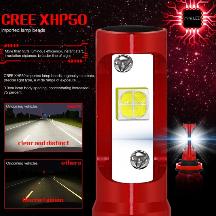 2 PCS Auto Car H8/H9/H11 25W 2500LM 6000K Pure White CREE-XHP50 LED Headlight Bulbs Conversion Kit, DC 9-36V