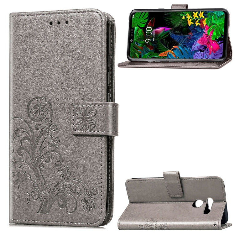 Lucky Clover Pressed Flowers Pattern Leather Case for LG G8 ThinQ, with Holder & Card Slots & Wallet & Hand Strap