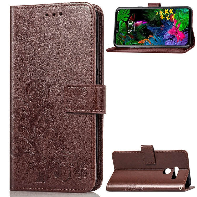 Lucky Clover Pressed Flowers Pattern Leather Case for LG G8 ThinQ, with Holder & Card Slots & Wallet & Hand Strap