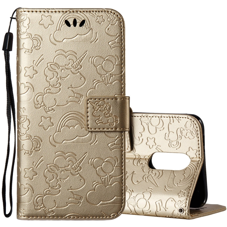 For LG K8 (2017) (EU Version) Pressed Horse Cloud Print Horizontal Flip Leather Case with Holder & Card Slots & Wallet & Lanyard