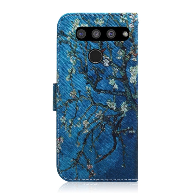 Apricot Flower Pattern Coloured Drawing Horizontal Flip Leather Case for LG V50 ThinQ 5G, with Holder & Card Slots & Wallet
